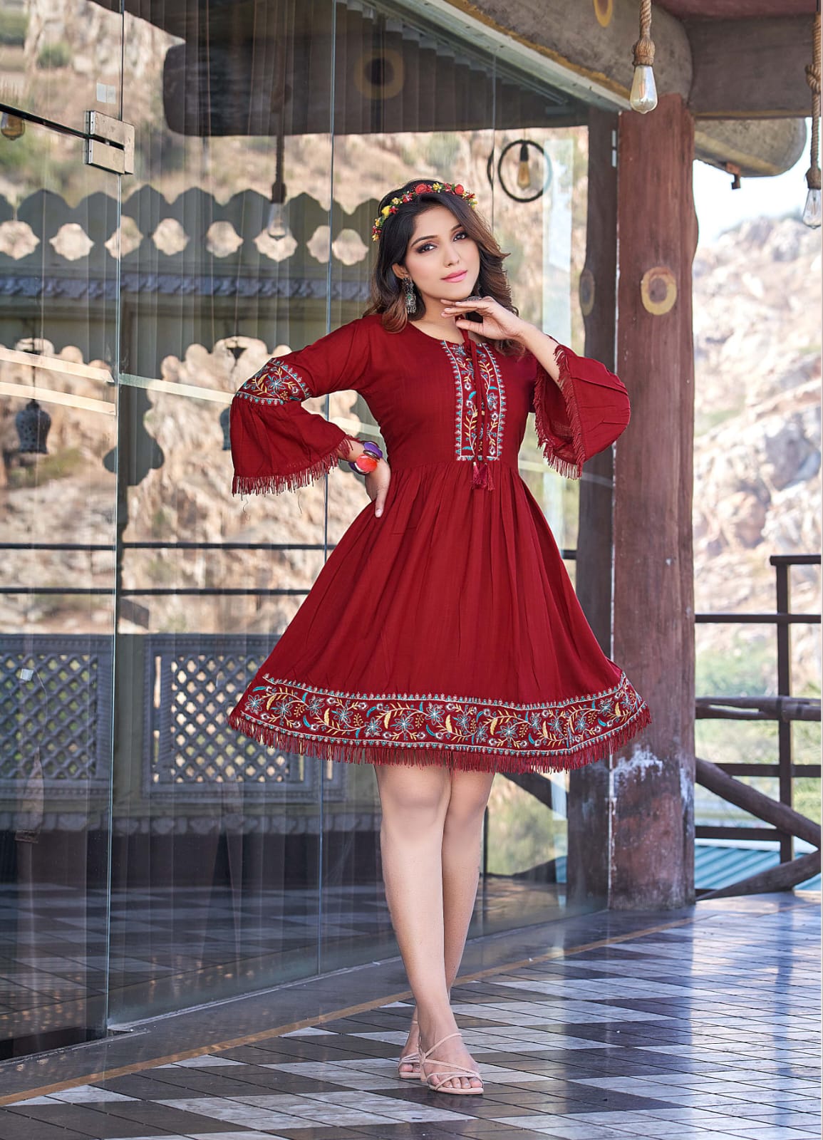 Ossm Cherry Party Wear Wholesale Embroidery Kurtis
